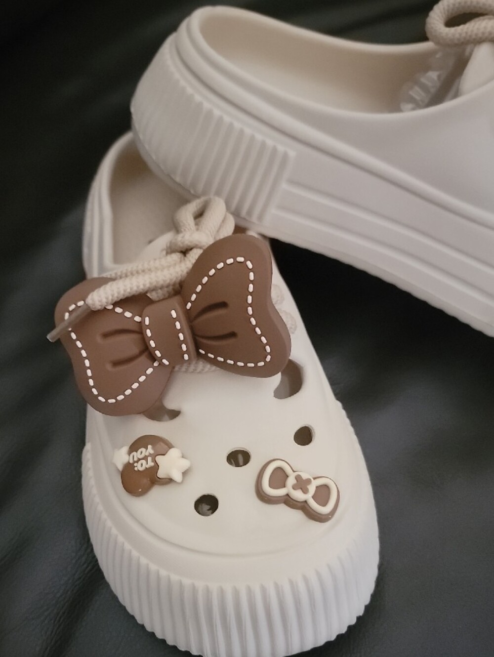 Beige Platform Clog with Brown Bow